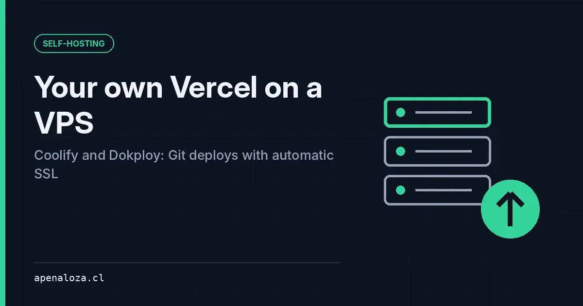Cover: Your own Vercel on a VPS, Coolify and Dokploy with Git deploys and automatic SSL, with stacked servers and a deploy arrow